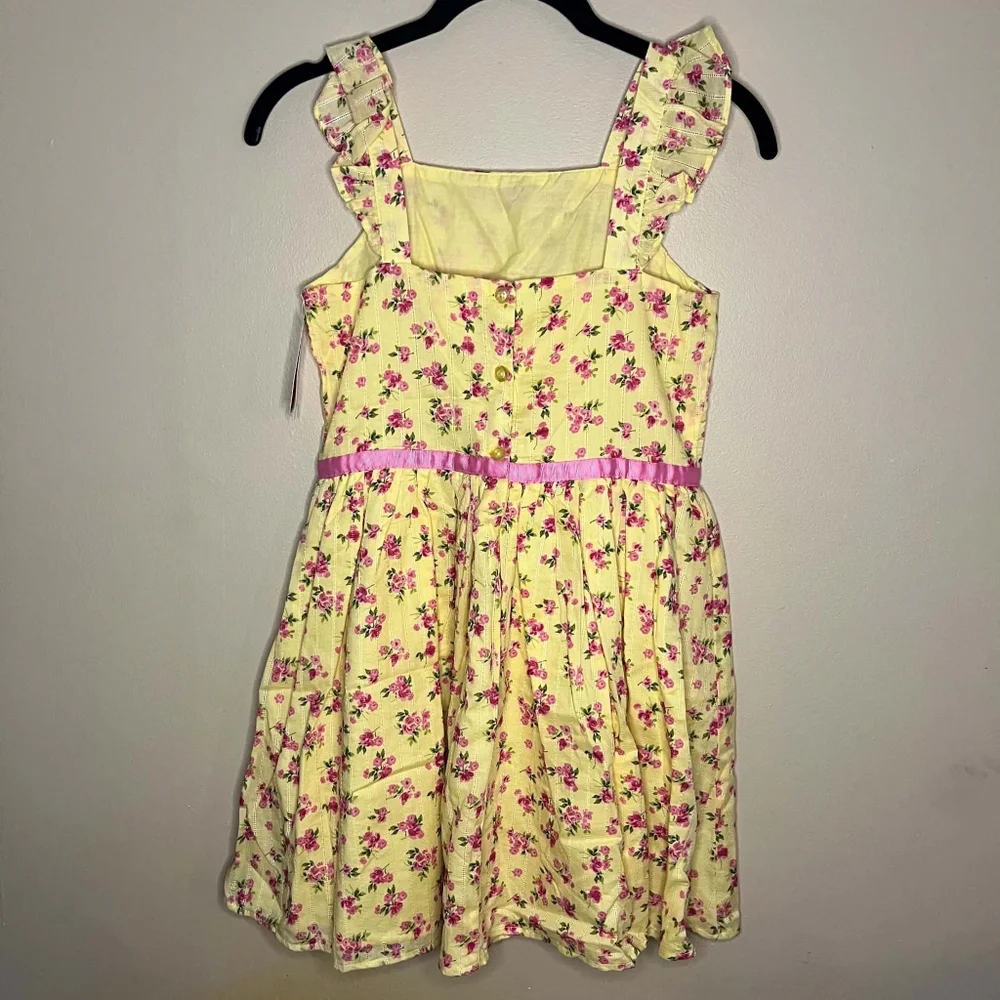 Zunie Girls Large 10/12 Yellow and Pink Floral Midi Sun Dress